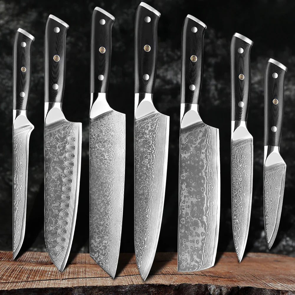 Elegance Nero Series: 7-Piece Damascus Knife Set