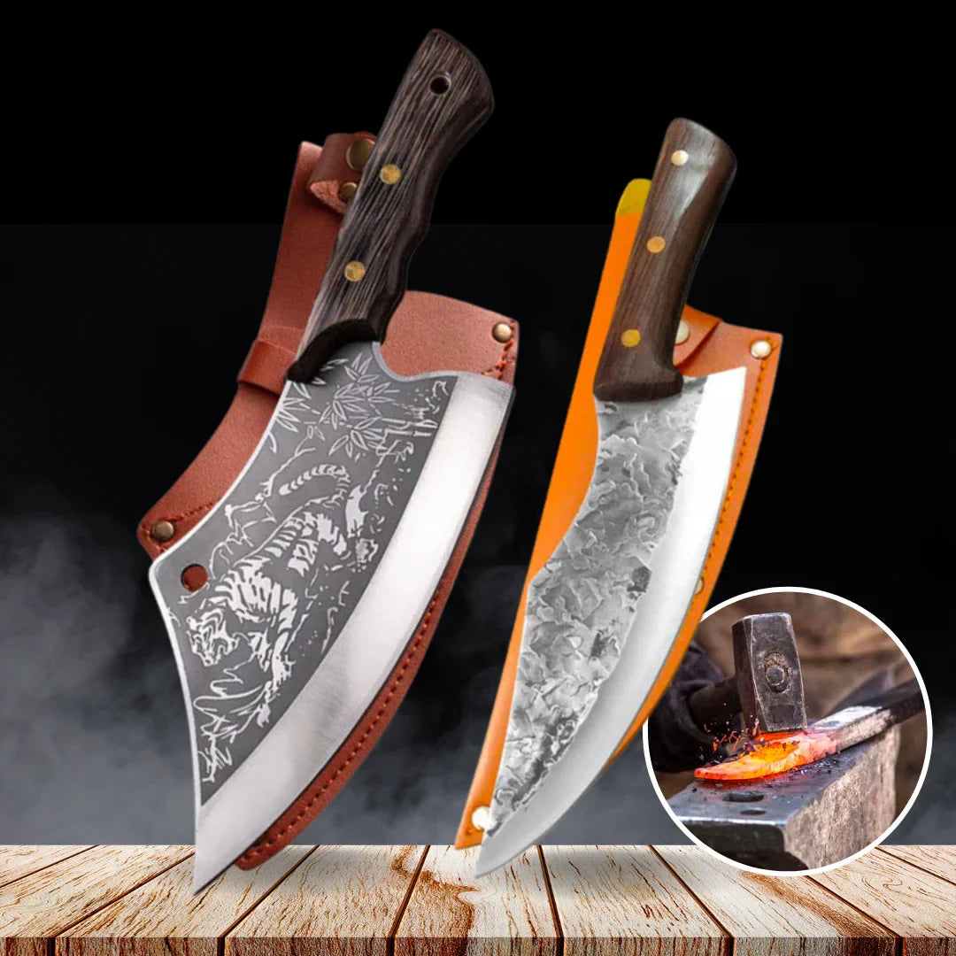 Professional Knife and Hand-Forged Cleaver Combo + 2 Sheaths • King Combo by ATENAS™