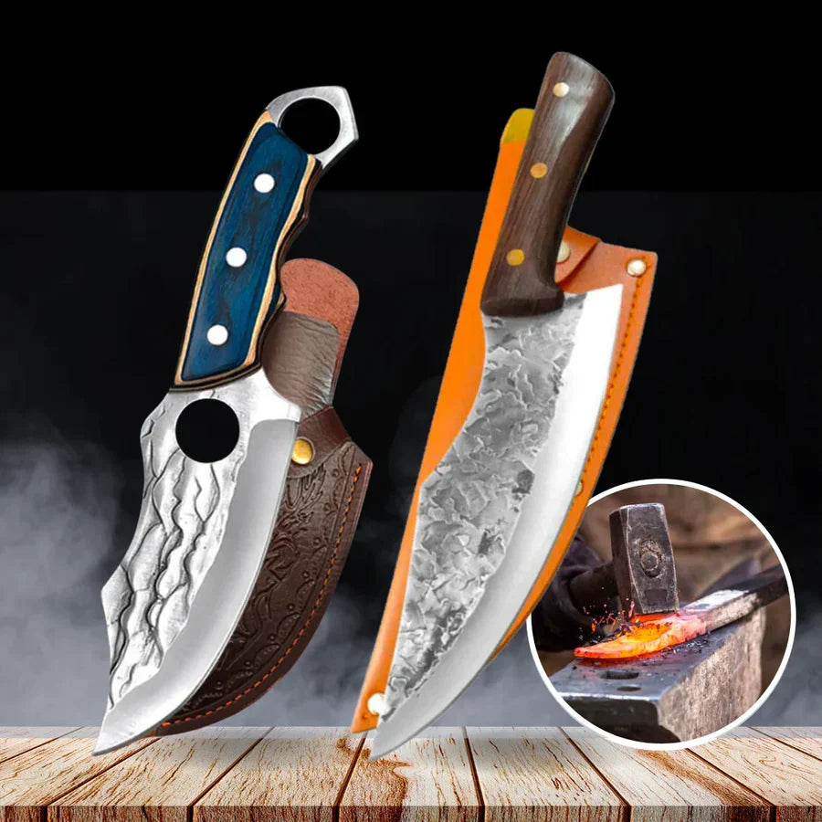 Professional Knife and Hand-Forged Cleaver Combo + 2 Sheaths • Fuego Combo by ATENAS™