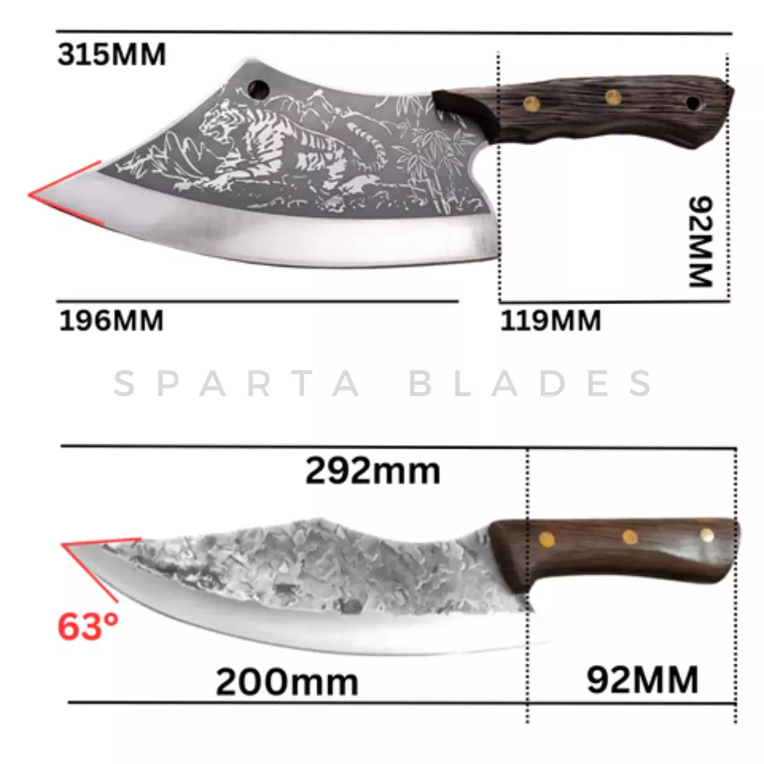 Professional Knife and Hand-Forged Cleaver Combo + 2 Sheaths • King Combo by ATENAS™